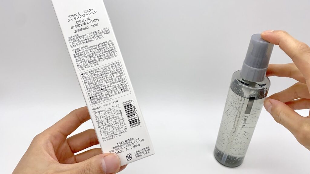 全成分が書かれたオルビスミスターの化粧水容器（箱）
