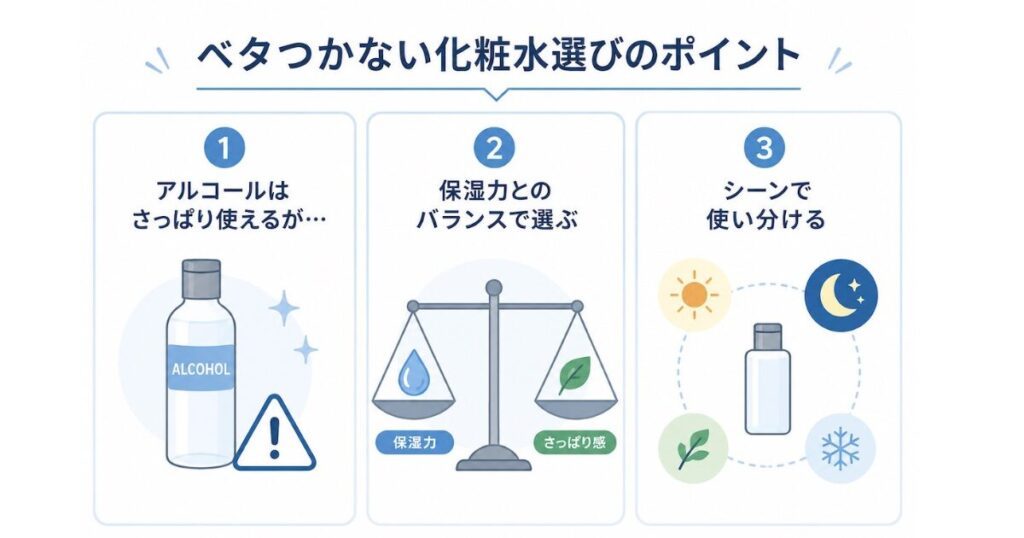 ベタつかない化粧水選びのポイント