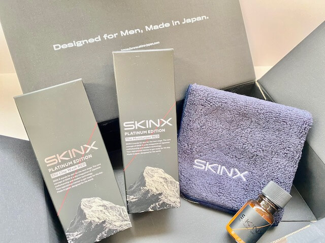 SKINXの「洗顔・化粧水・乳液・タオル」のセット