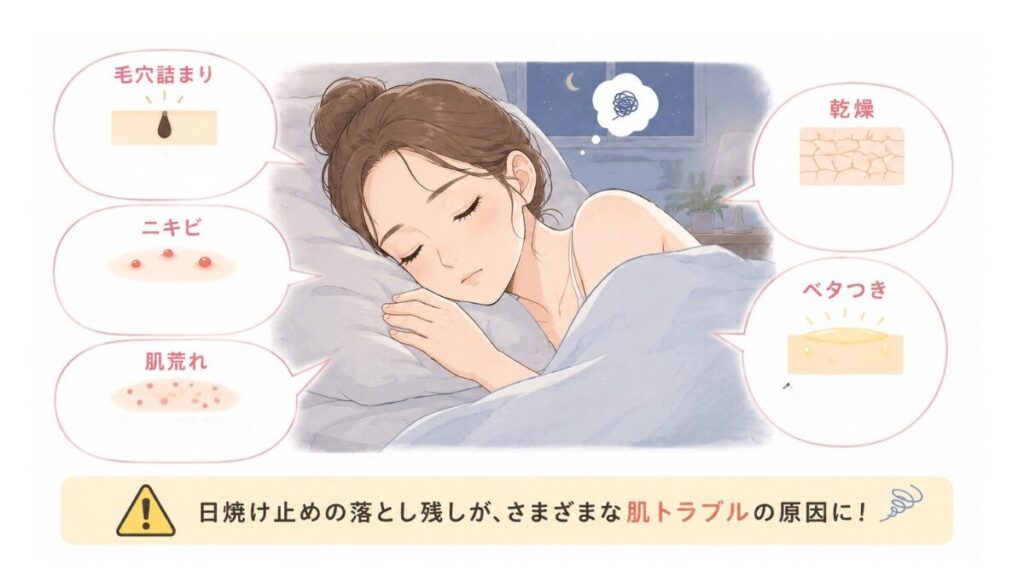 日焼け止めを落とさないでそのまま寝た時の肌トラブル